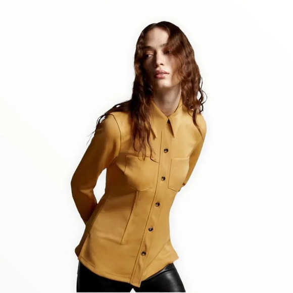 ZARA | Mustard | FITTED KNIT SHIRT - Picture 6 of 11